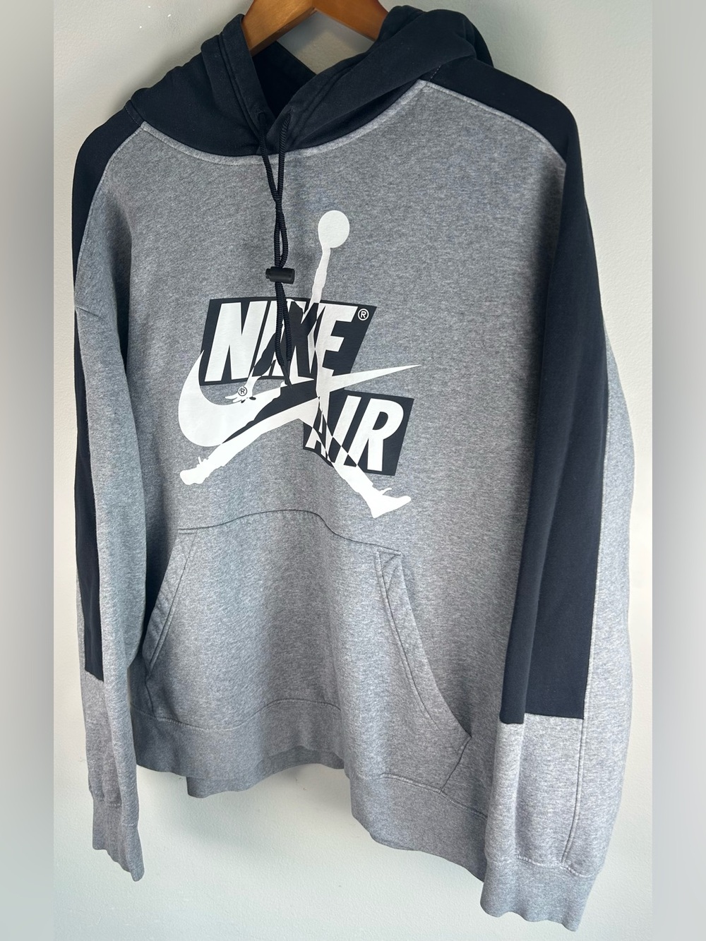 Nike Air Jordan Jumpman Men's Hoodie Sweater XL Gray & Black Drawstring Vintage - Picture 3 of 10